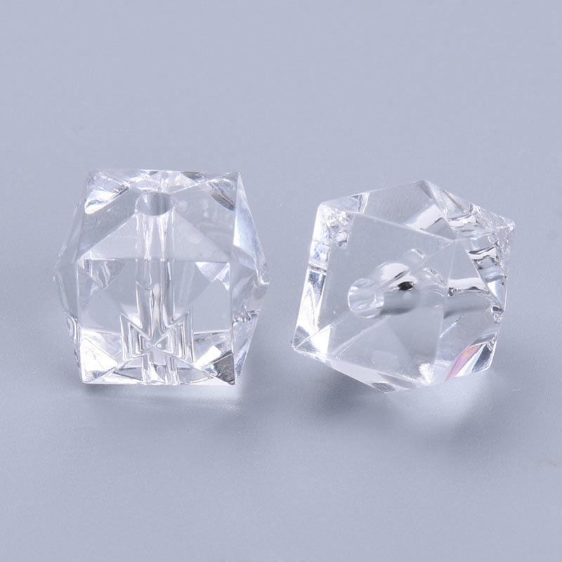 Acrylic bead, square faceted, clear, 8x8x7.5 mm, 100 pcs.