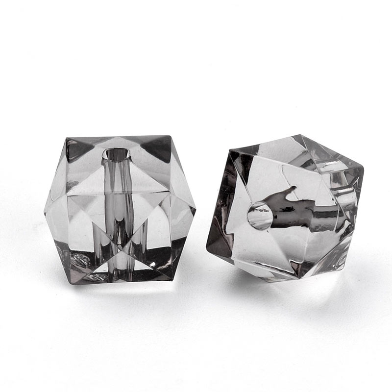 Acrylic bead, square faceted, light grey, 8x8x7.5 mm, 100 pcs.