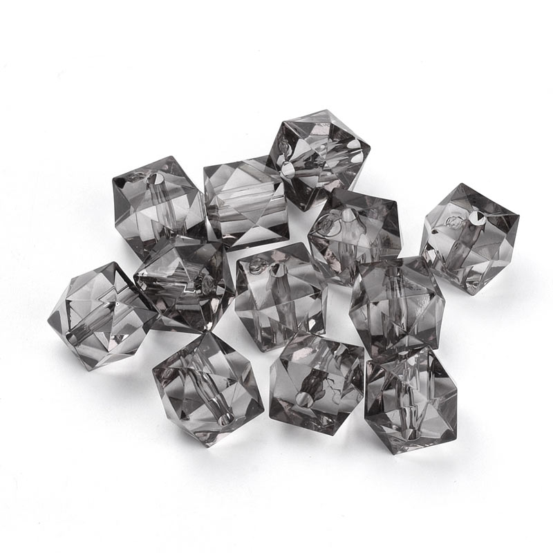 Acrylic bead, square faceted, light grey, 8x8x7.5 mm, 100 pcs.