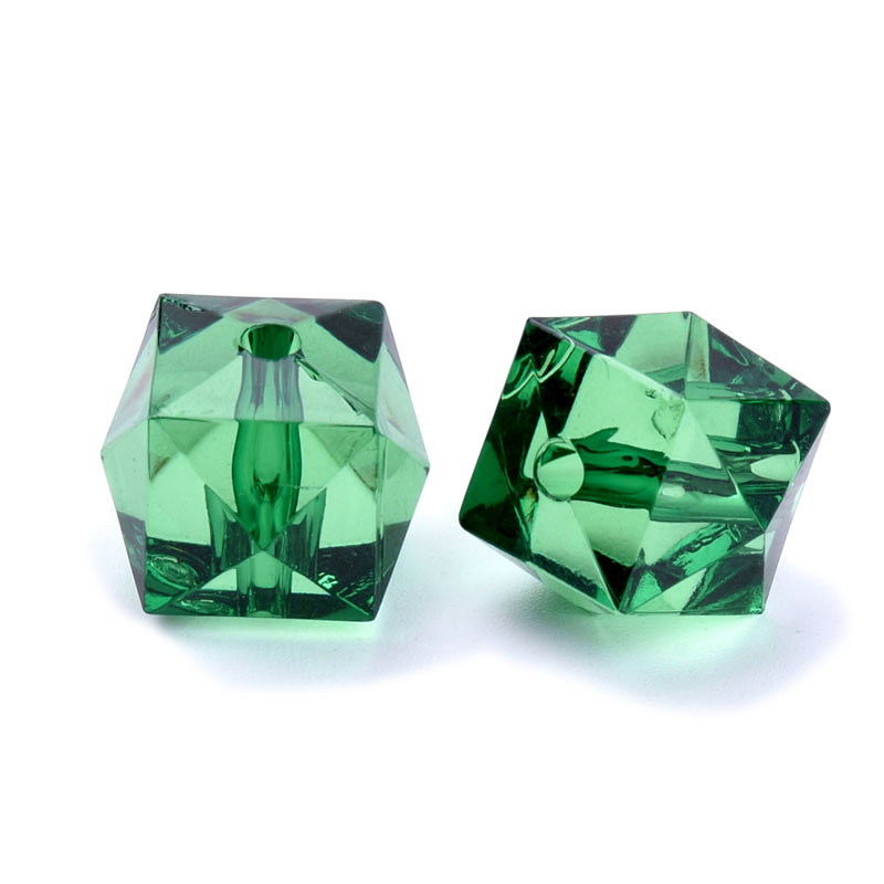 Acrylic bead, square faceted, dark green, 8x8x7.5 mm, 100 pcs.
