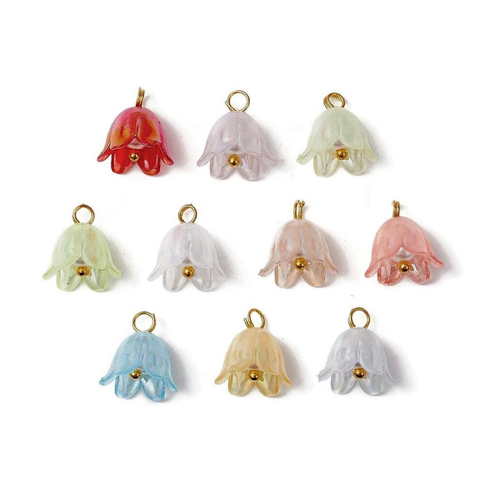 Flower, acrylic pendant, 10 mixed colours, golden eyelet, length 11 mm, 10 pcs.