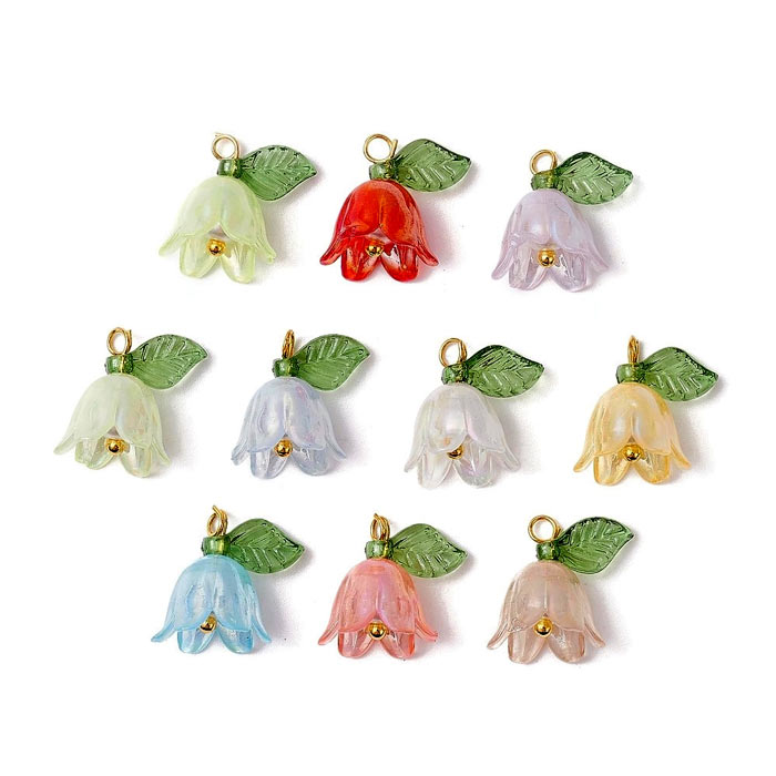 Flower, acrylic pendant, mixed colours, 13 mm, 10 pcs