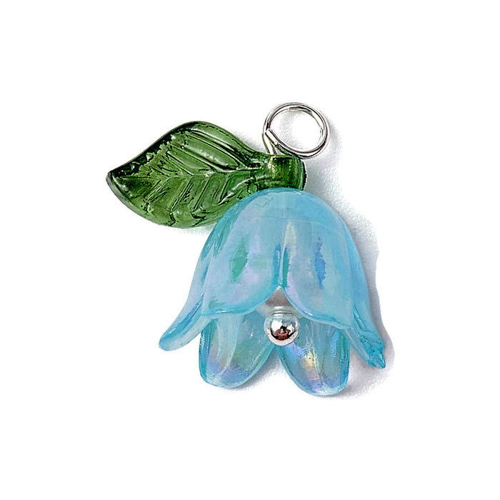 Flower, acrylic pendant, 10 mixed colours, silver-plated eye, length 13 mm, 10 pcs
