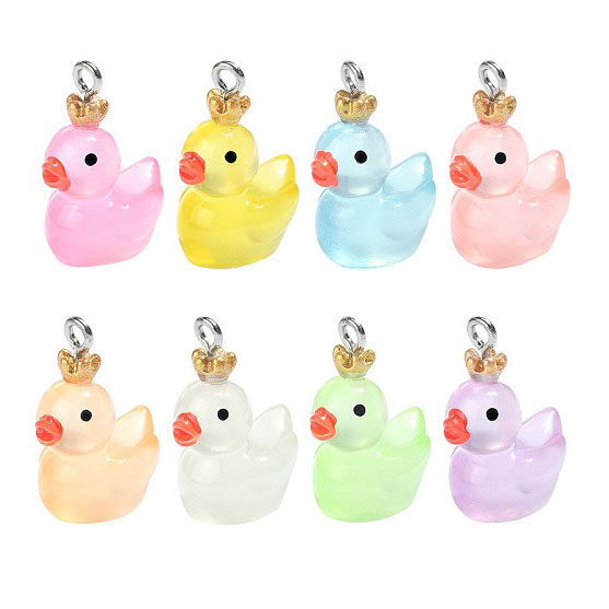 Bathing duck pendant, mixed colours, plastic with metal eye, 23x17x13 mm, 6 pcs