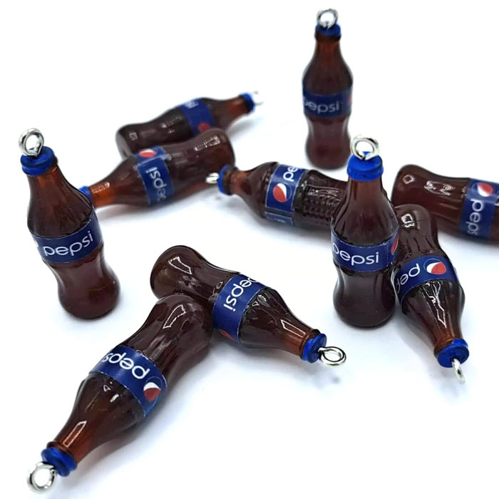 Pepsi cola, pendant with metal loop, plastic, brown and blue, 34x10 mm, 4 pcs