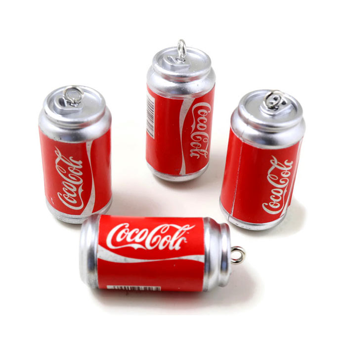Coca cola, small type, pendant with metal loop, plastic, red and grey, 23x12 mm, 4 pieces