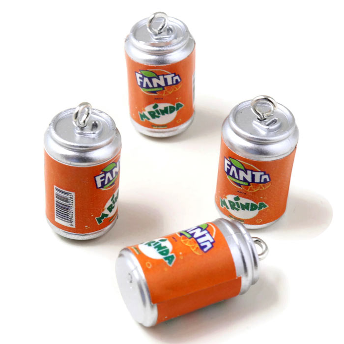 FANTA can, jewellery pendant with metal loop, plastic, yellow and grey, 23x12 mm, 4 pcs