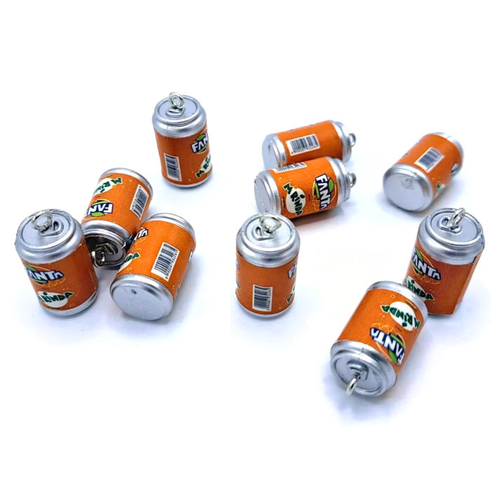 FANTA can, jewellery pendant with metal loop, plastic, yellow and grey, 23x12 mm, 4 pcs