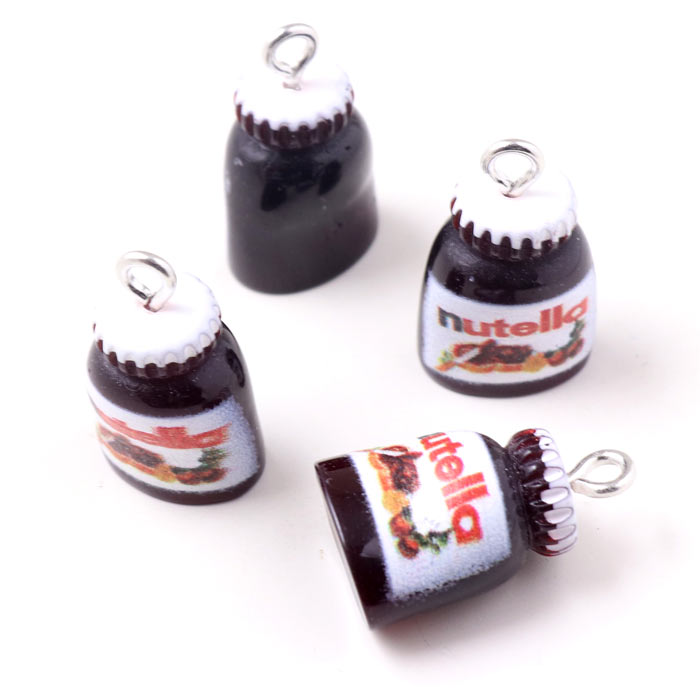 Nutella jar pendant with metal loop, plastic, 20x12x8 mm, 4 pcs