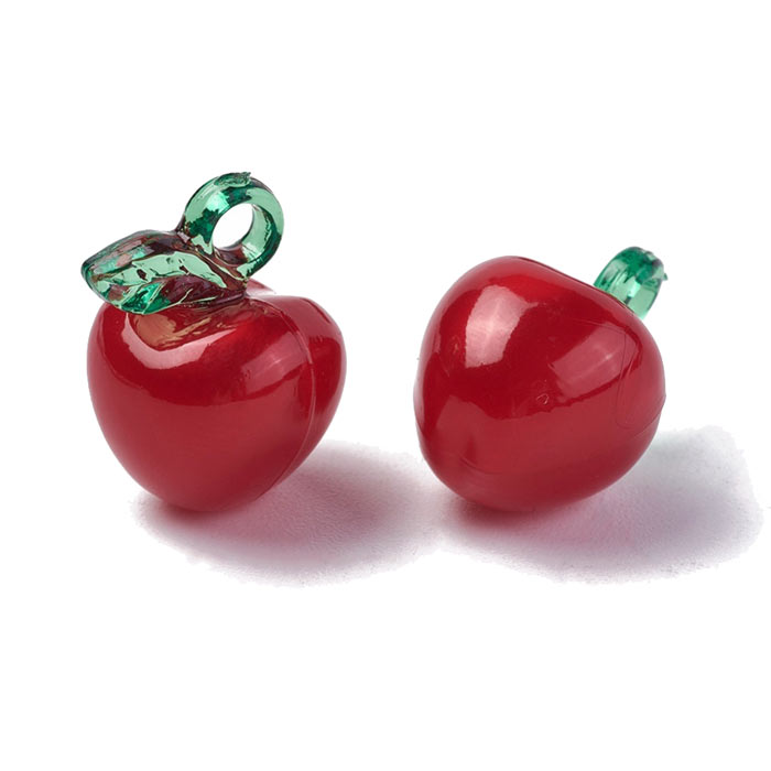 Acrylic pendant, red apple, fruit figure, approx. 19x16x14mm, 4 pcs.
