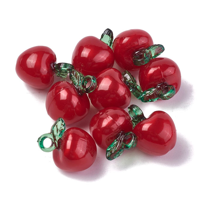 Acrylic pendant, red apple, fruit figure, approx. 19x16x14mm, 4 pcs.