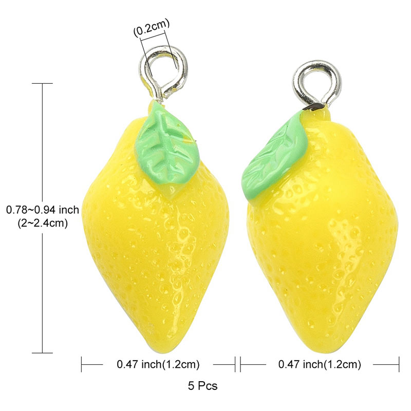 Acrylic jewellery pendant, yellow lemons, fruit figure, approx. 24x12mm, 2 pcs.