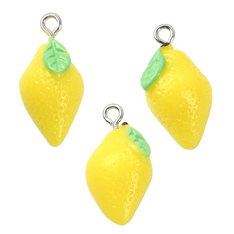 Acrylic jewellery pendant, yellow lemons, fruit figure, approx. 24x12mm, 2 pcs.