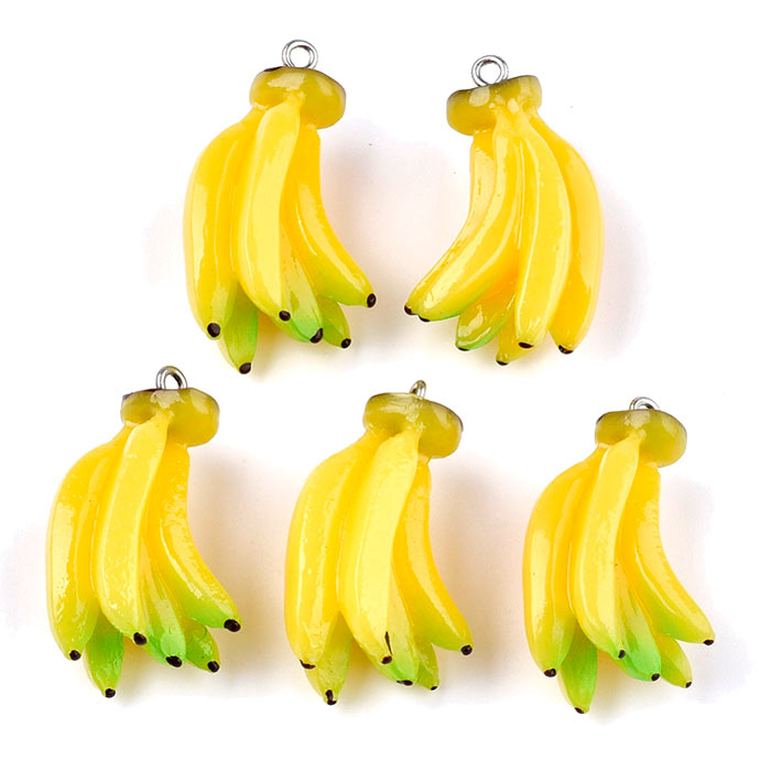 Acrylic pendant, yellow bananas, fruit figure, approx. 33x19x15mm, 2 pcs.