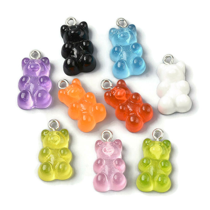 Teddy bear pendant, Resin, mixed colors, candy bear, 21.5x11.5x7 mm, 10pcs
