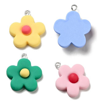 Flower as pendant, Plastic, with eye, random colours, 28x24.5mm, 4 pcs