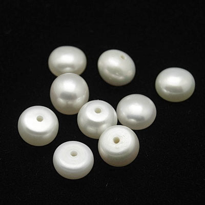 Freshwater pearl, white, flat back, round, half-drilled 5.5-6mm, A-grade, 2pcs