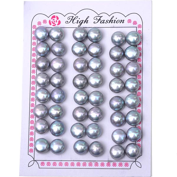 Freshwater pearl, light grey, half-drilled, flat back, diameter 10mm, 2pcs.