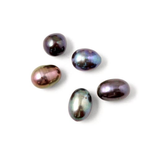 Freshwater pearl, half-drilled, iridescent, peacock, teardrop, 7x6mm, 6pcs