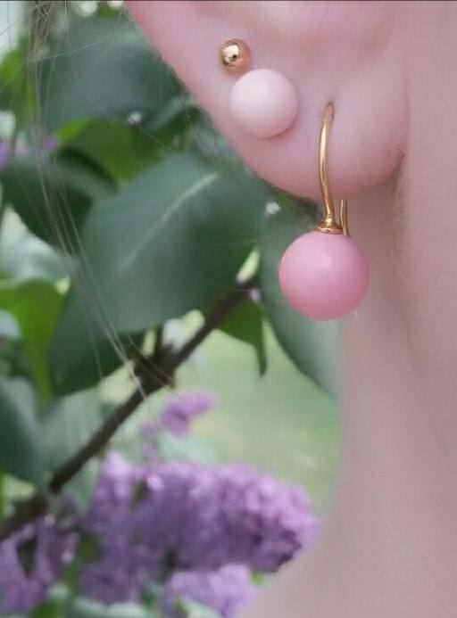 2pcs., salmon coloured, half-drilled shell pearl, 8mm.