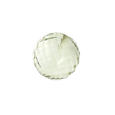 Half-drilled green amethyst bead, closely faceted, 6mm, 1pc.
