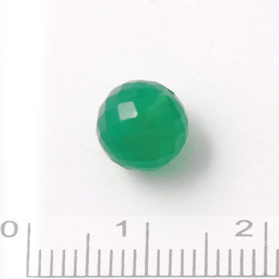 Green agate, half-drilled, closely faceted, 10mm, 1pc.