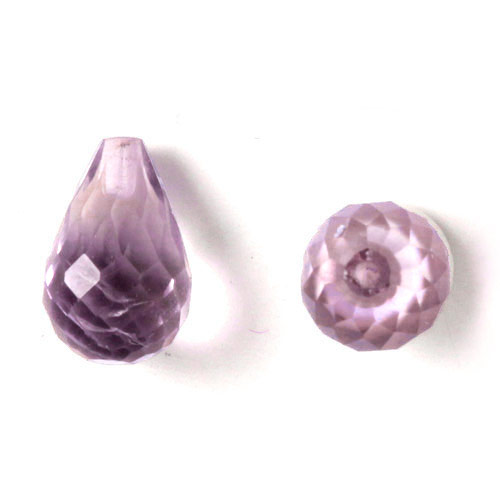 Light Amethyst, teardrop, half-drilled, light purple, closely faceted, 12x8mm, 1pc.