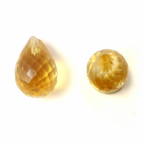 Citrine teardrop, half-drilled, closely faceted, golden yellow, 8x6mm, 1pc.