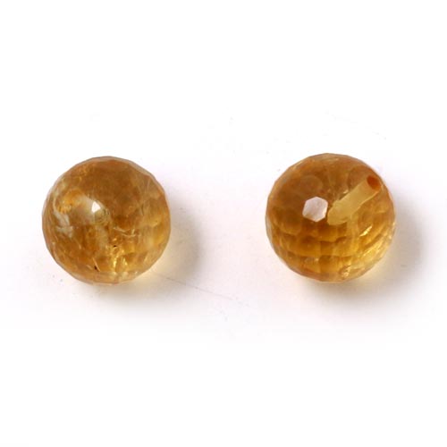Citrine bead, half-drilled, small, closely faceted, golden yellow, round, 6mm, 1pc.