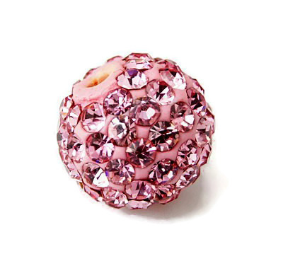Half-drilled pink sphere with crystals, 8mm, 2pcs.