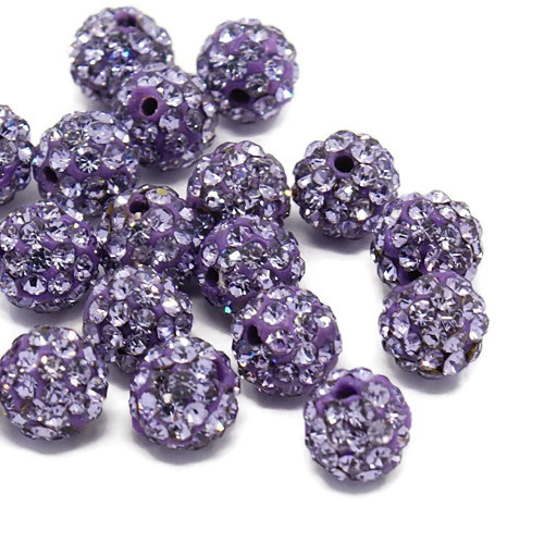 Half-drilled purple sphere with crystals, 6mm, 2pcs.