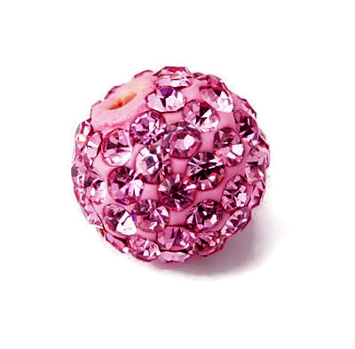 Half-drilled dark pink sphere with crystals, 6mm, 2pcs.