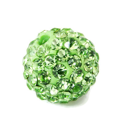 Half-drilled light green sphere with crystals, 6mm, 2pcs.