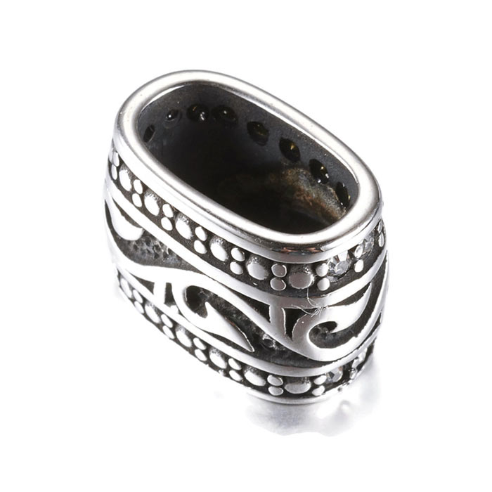 Collector bead, oval hole, stainless steel, w.  rhinestones, inner hole size 12x6 mm, 1 pc