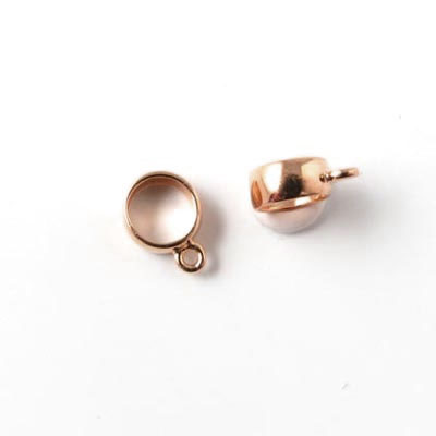 Ring/spacer bead, round with open loop, rose gilded steel, hole 5mm, 2pcs
