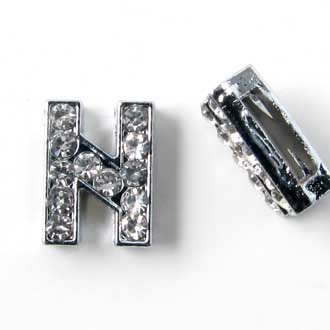 Letter N, slide charm, silver-coloured with crystals, ca. 10x12mm, 1pc.
