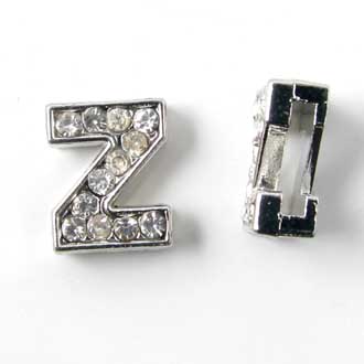 Letter Z, slide charm, silver-coloured with crystals, ca. 10x12mm, 1pc.