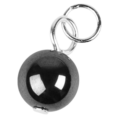 Silver pendant, charm, Hematite bead, 6mm, 1pc