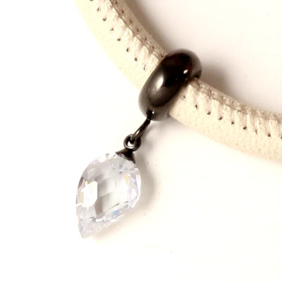 Crystal heart shaped charm, clear, black steel with eye and 6mm jump ring, 1pc.
