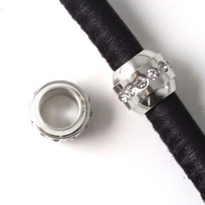 Bracelet bead with transparent crystals, stainles steel, 5mm hole, 1pc.