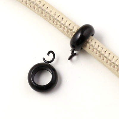 Ring/spacer bead, round, black steel with eye and 6.2mm hole, 1pc.