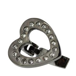 Heart-clip, black steel with clear crystals, for one cord of 5-6mm, 12x12mm, 1pc.