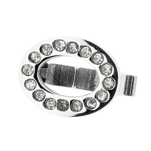 Oval-clip, steel with clear crystals, for double cord of a 5-6mm, 13x10mm, 1pc.
