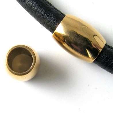 Tube Bead, gilded stainless steel, 7mm, 1pc.