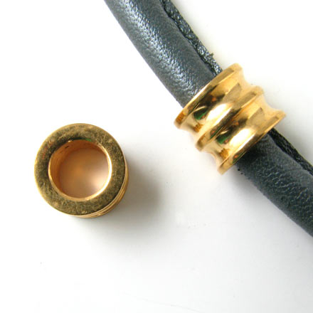3-grooved Thick bracelet Bead, gilded stainless steel, 7mm hole, 1pc.