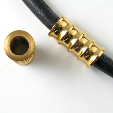 5-grooved thick Tube Bead, gilded stainless steel, 7mm hole, 1pc.