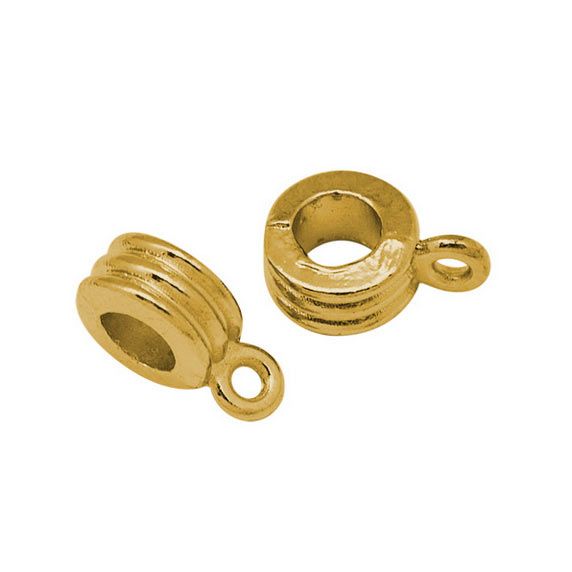 Ring/spacer bead with eye, round, grooved, antique gilded, 8/4.5mm, 10pcs.