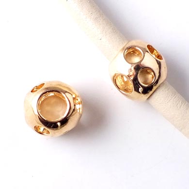 Bead, gilded brass w. holes, 10x9mm, 1pc.