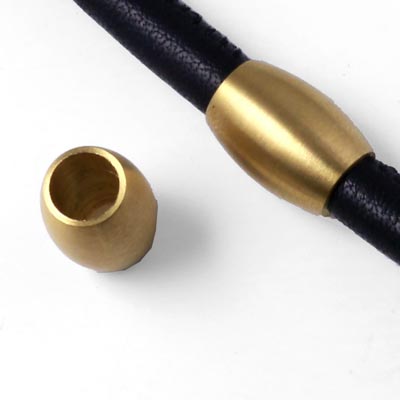 Tube Bead, gilded and frosted stainless steel, 6mm hole, 1pc