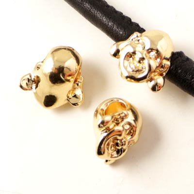 Buddha bead, gilded, 12x12mm, 5mm hole, 1pc.